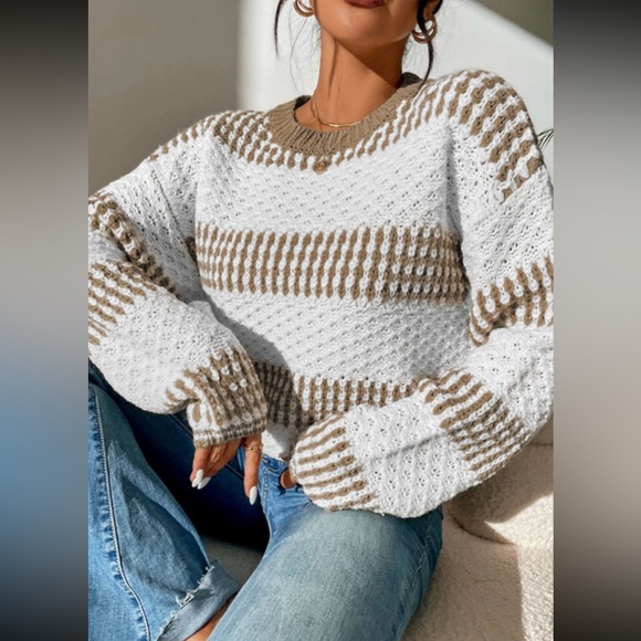 Lyndsey vertical stripe two tone drop shoulder sweater - Picture 2 of 4